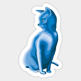 Cat Contour Line Art - Icy Blue Sticker